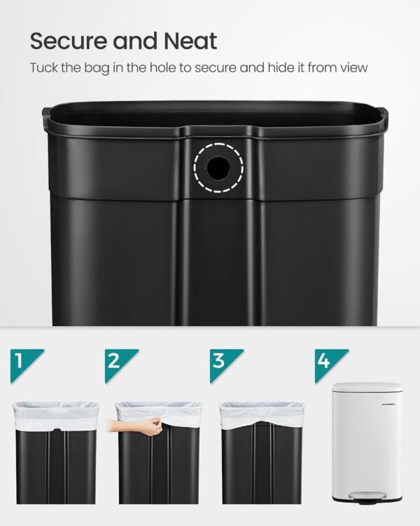 SONGMICS Kitchen Bin 13 Gallon (50 L) White