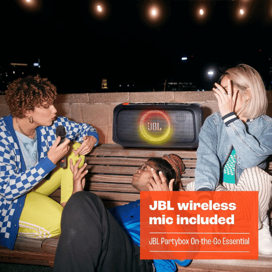 JBL PartyBox On-The-Go Essential - Portable Party Speaker with Built-in Lights and Wireless mic