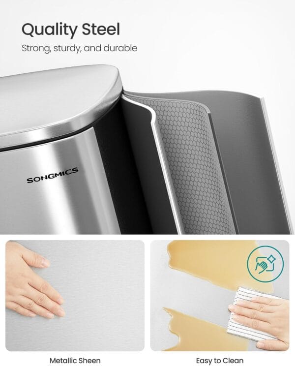 SONGMICS Kitchen Bin 13 Gallon (50 L) Silver