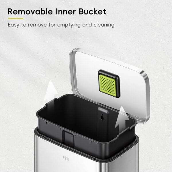 EKO Madison Brushed Stainless 50 Liter/13.2 Gallon Step Trash Can with Inner Liner